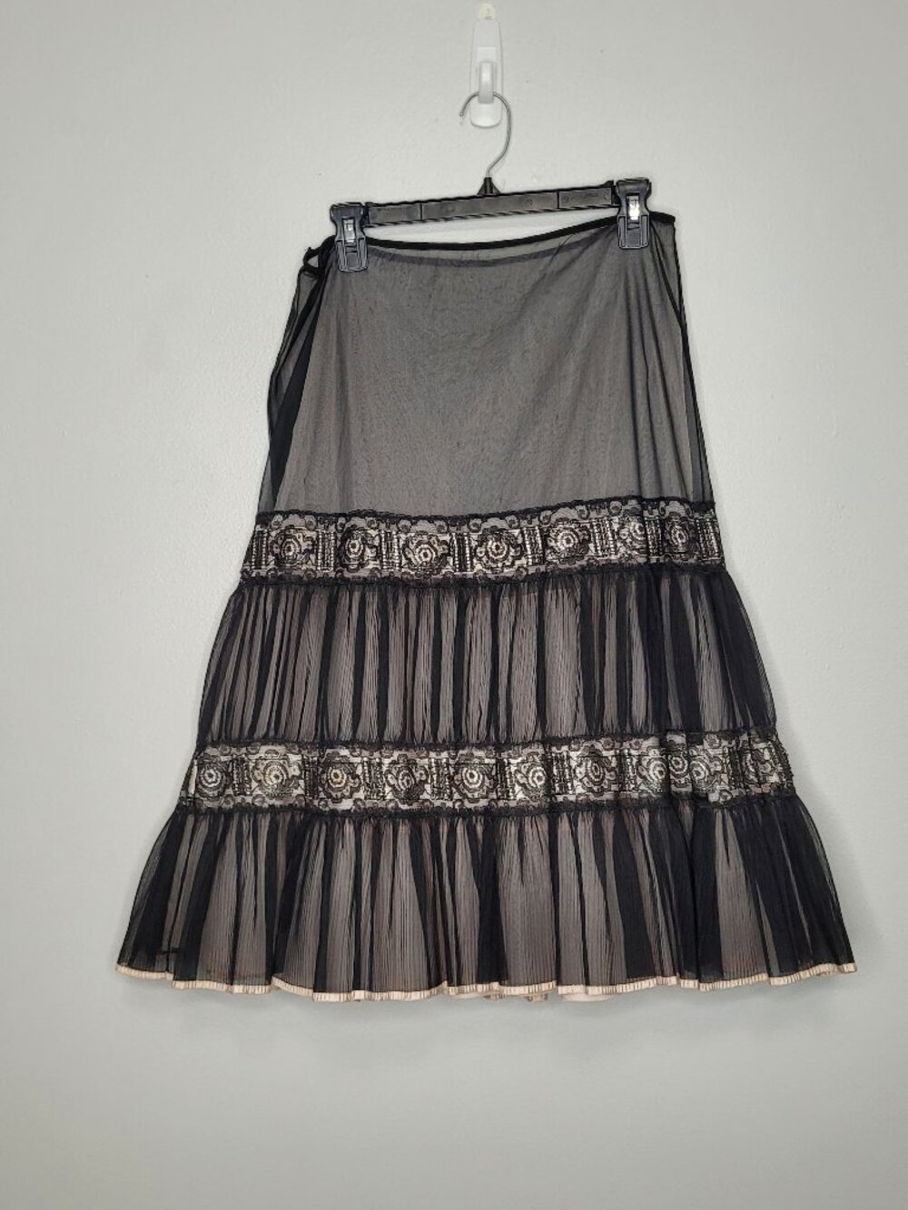 Black peach micro mesh lace grunge goth coquette pull on whimsigoth skirt FLAW